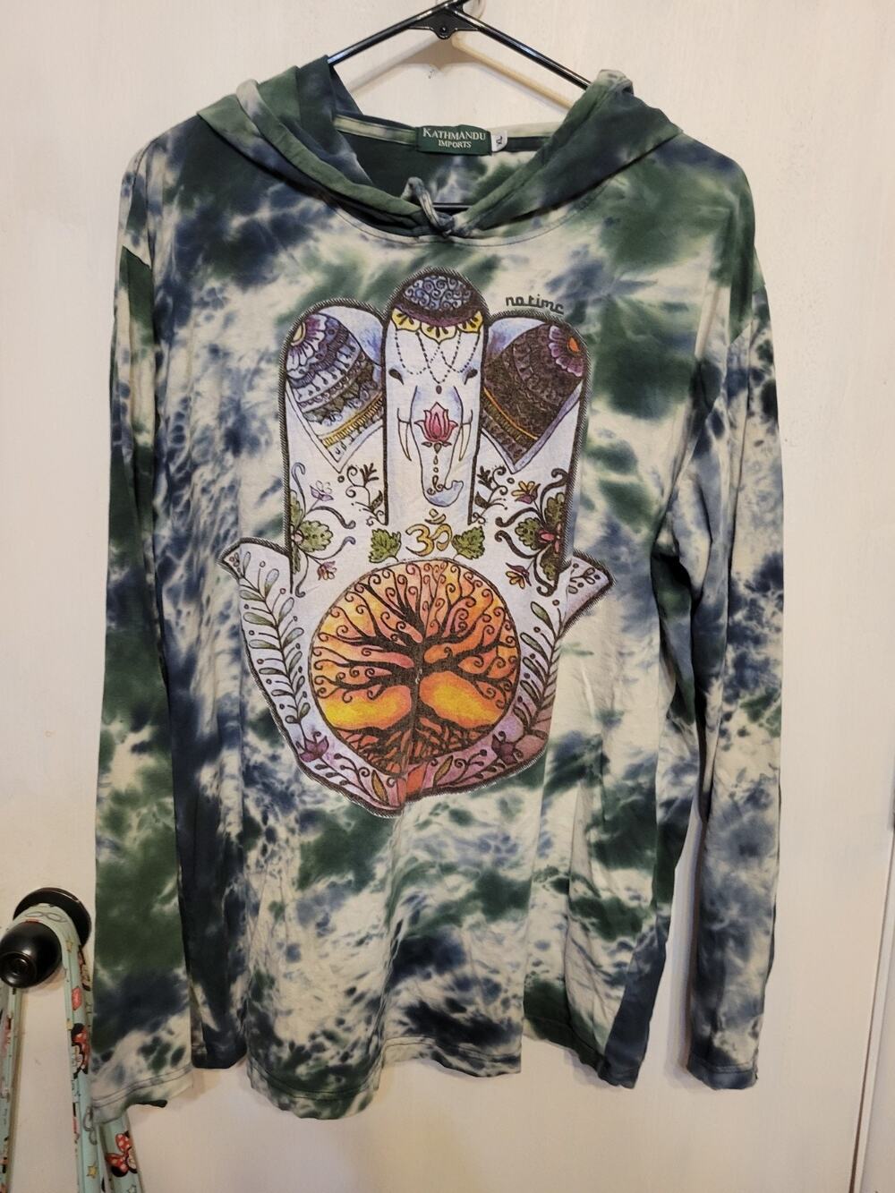 Kathmandu Imports Tree of Life Tie Dye Hoodie Shirt XL NWT Boho